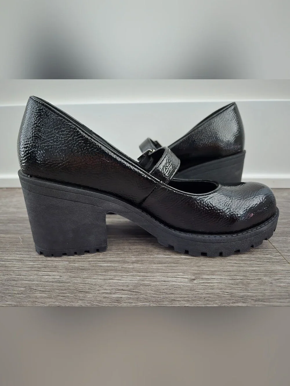 Black Patent Mary Jane Block Heel Pumps